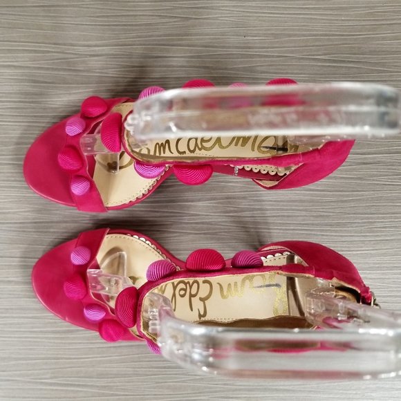 Sam Edelman Addison Pom Pom Heel Pump, Pink Leather, Womens Size 5 M / 35 - Picture 7 of 12